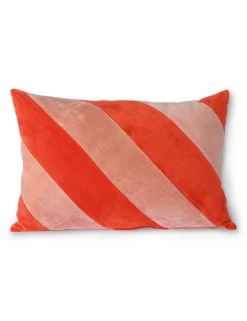 Striped Velvet Cushion (40x60) | Red/pink